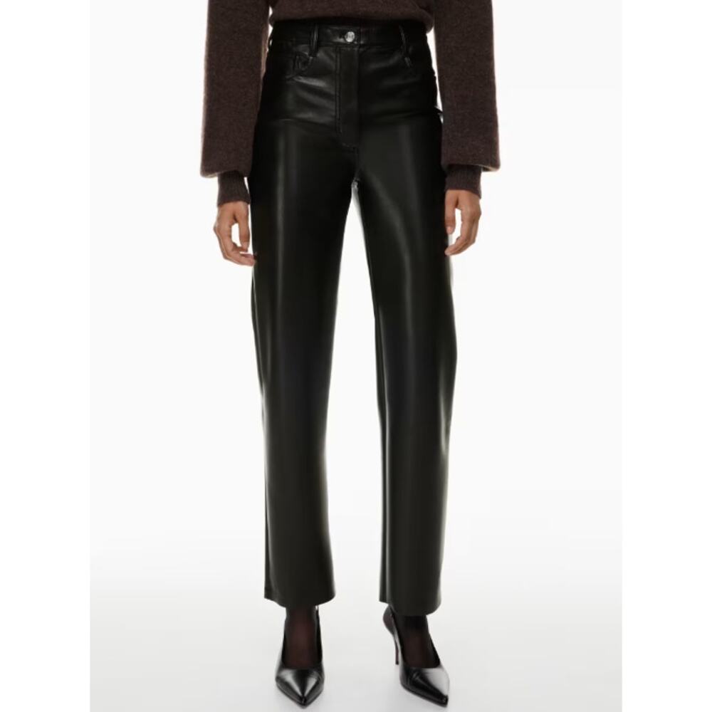 Aritzia Wilfred The Melina Pant High-Waisted Vegan Leather Straight Leg, Black